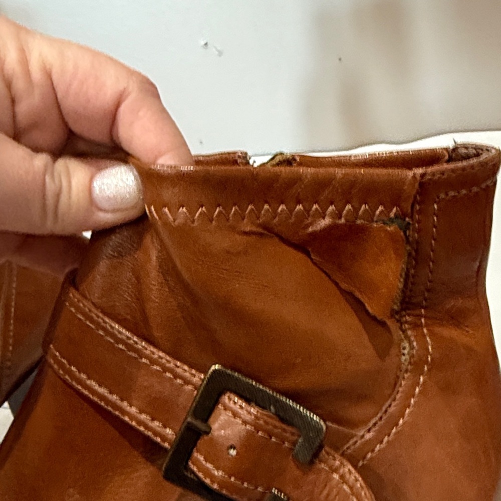 Franco Sarto Tan to brown Leather Ankle Boots with Buckle - Picture 3 of 6